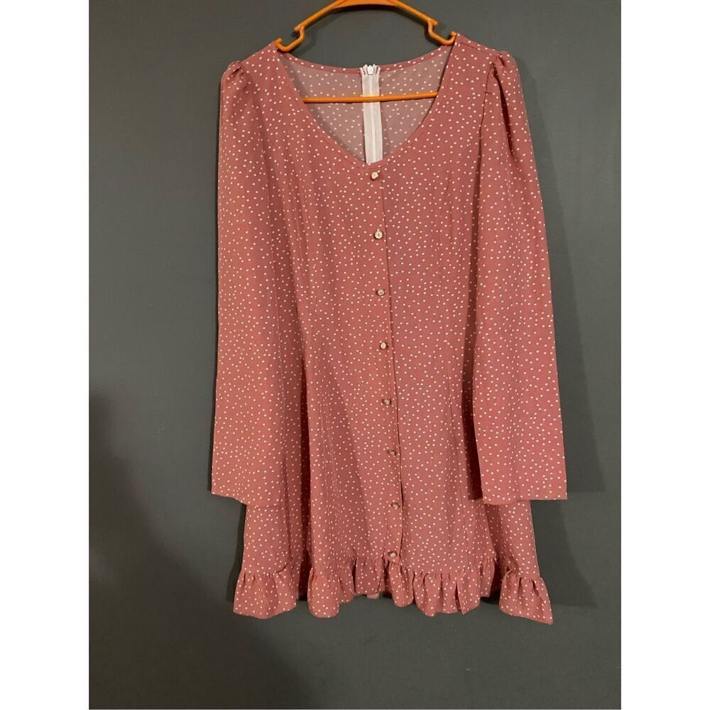 Shein Long Sleeve Dress With Zip Back And Fake Front Buttons Size Large